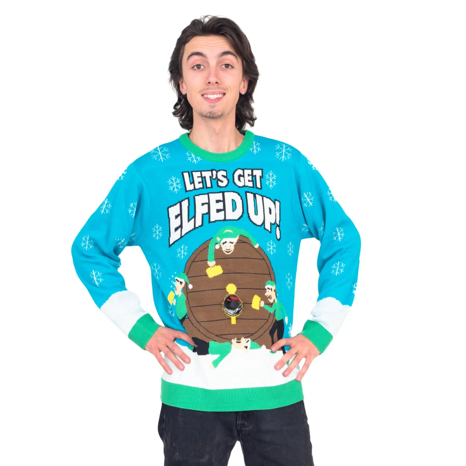 Funny Ugly Christmas Sweater Beverage Dispenser Elfed Up Blitzen's Santa Jingle Juice Knitted Pullover - Image 4