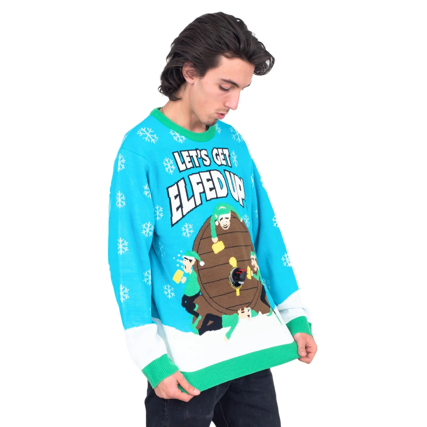Funny Ugly Christmas Sweater Beverage Dispenser Elfed Up Blitzen's Santa Jingle Juice Knitted Pullover - Image 5