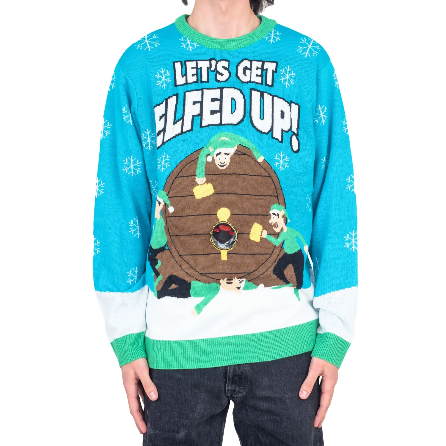 Funny Ugly Christmas Sweater Beverage Dispenser Elfed Up Blitzen's Santa Jingle Juice Knitted Pullover - Image 7