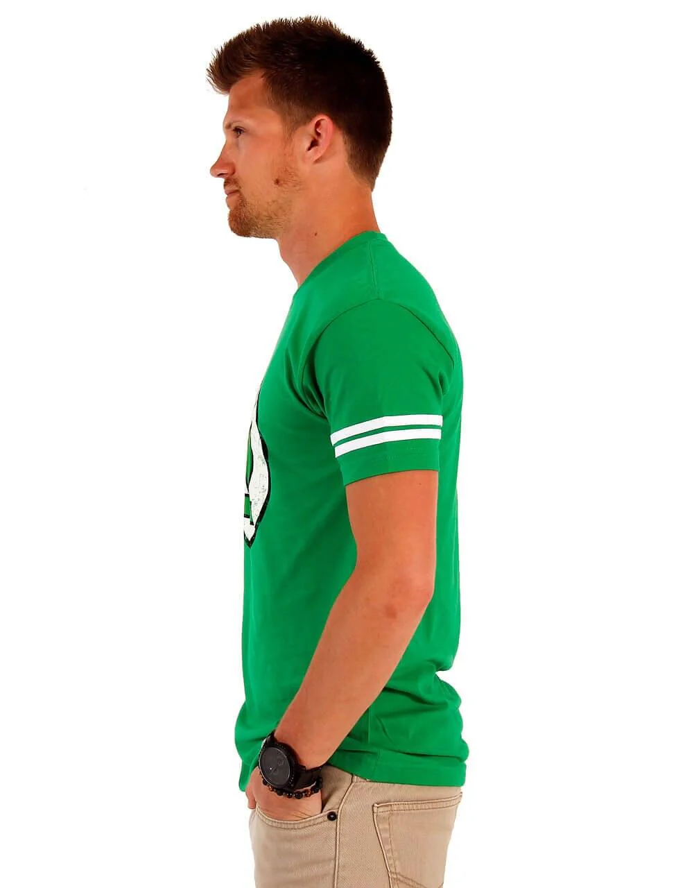 Green Lantern Distressed Logo Striped Sleeves Halloween Cosplay Costume T-shirt - Image 2