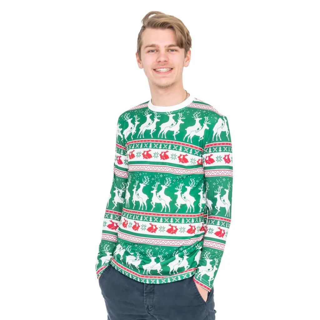 Green Reindeer All Over Ugly Christmas T-Shirt