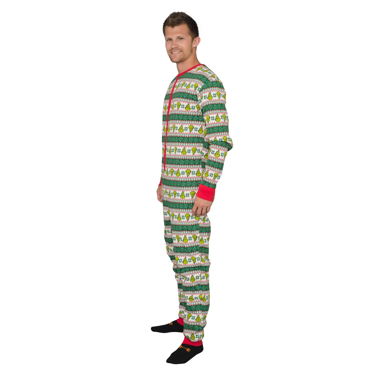 Grinch Family Faces Christmas Adult Pajama Union Suit - Image 4