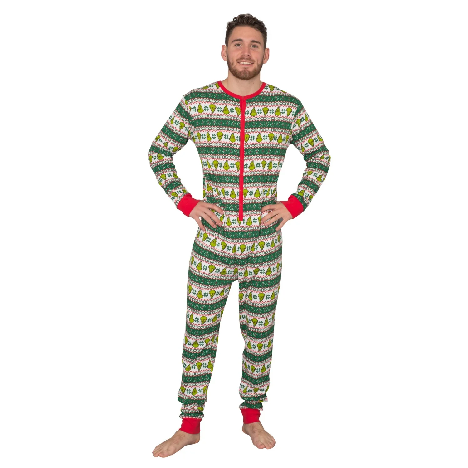 Grinch Family Faces Christmas Adult Pajama Union Suit - Image 5