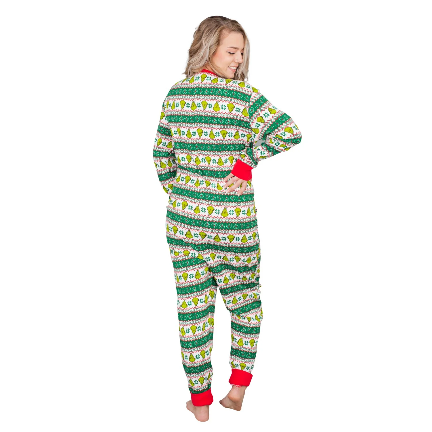 Grinch Family Faces Christmas Adult Pajama Union Suit - Image 8