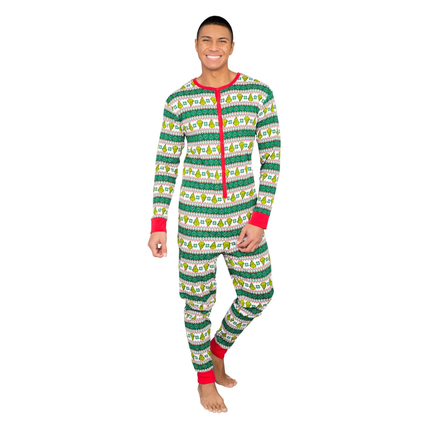 Grinch Family Faces Christmas Adult Pajama Union Suit - Image 9