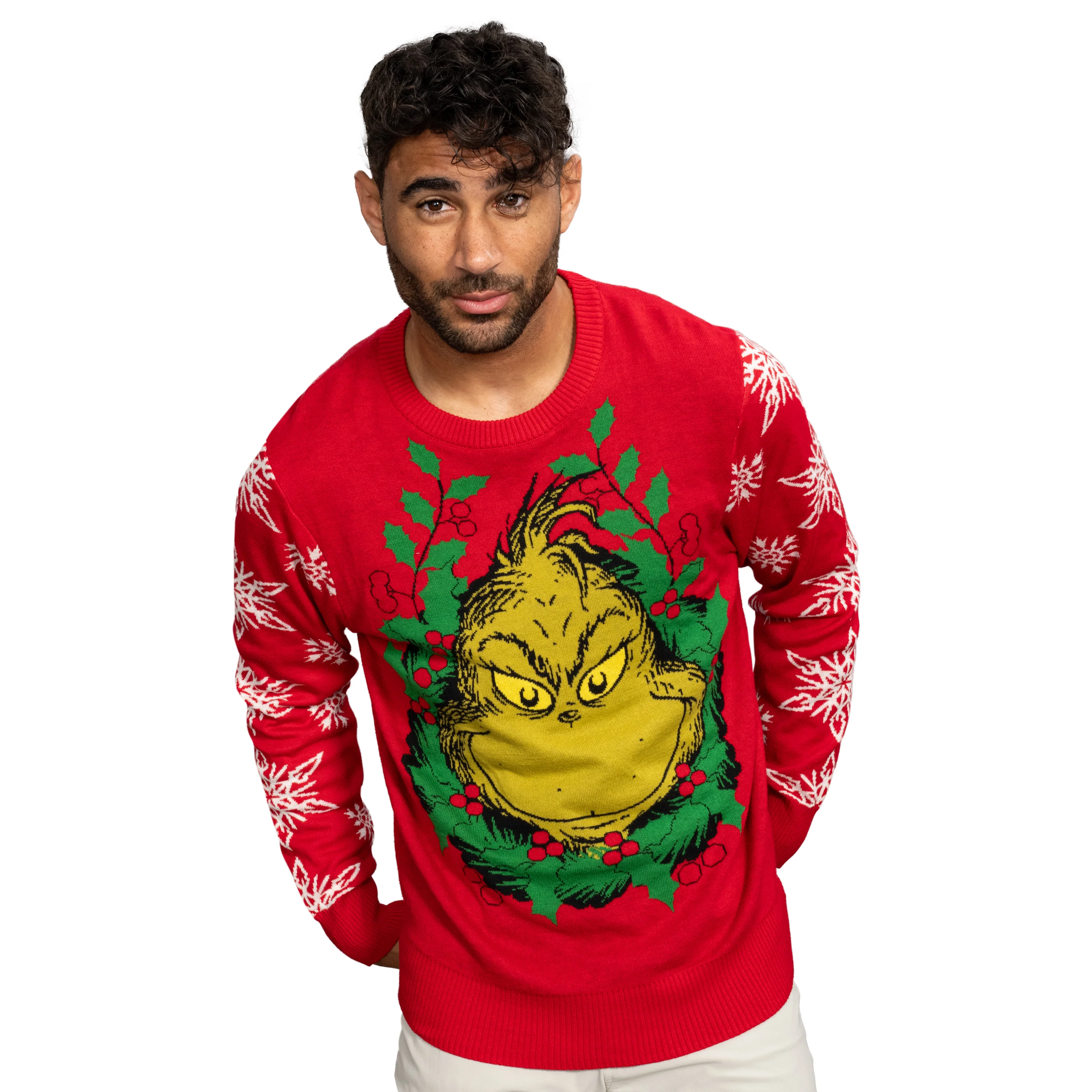 Grinch Head Santa Hat Wreath Sweater - Image 12