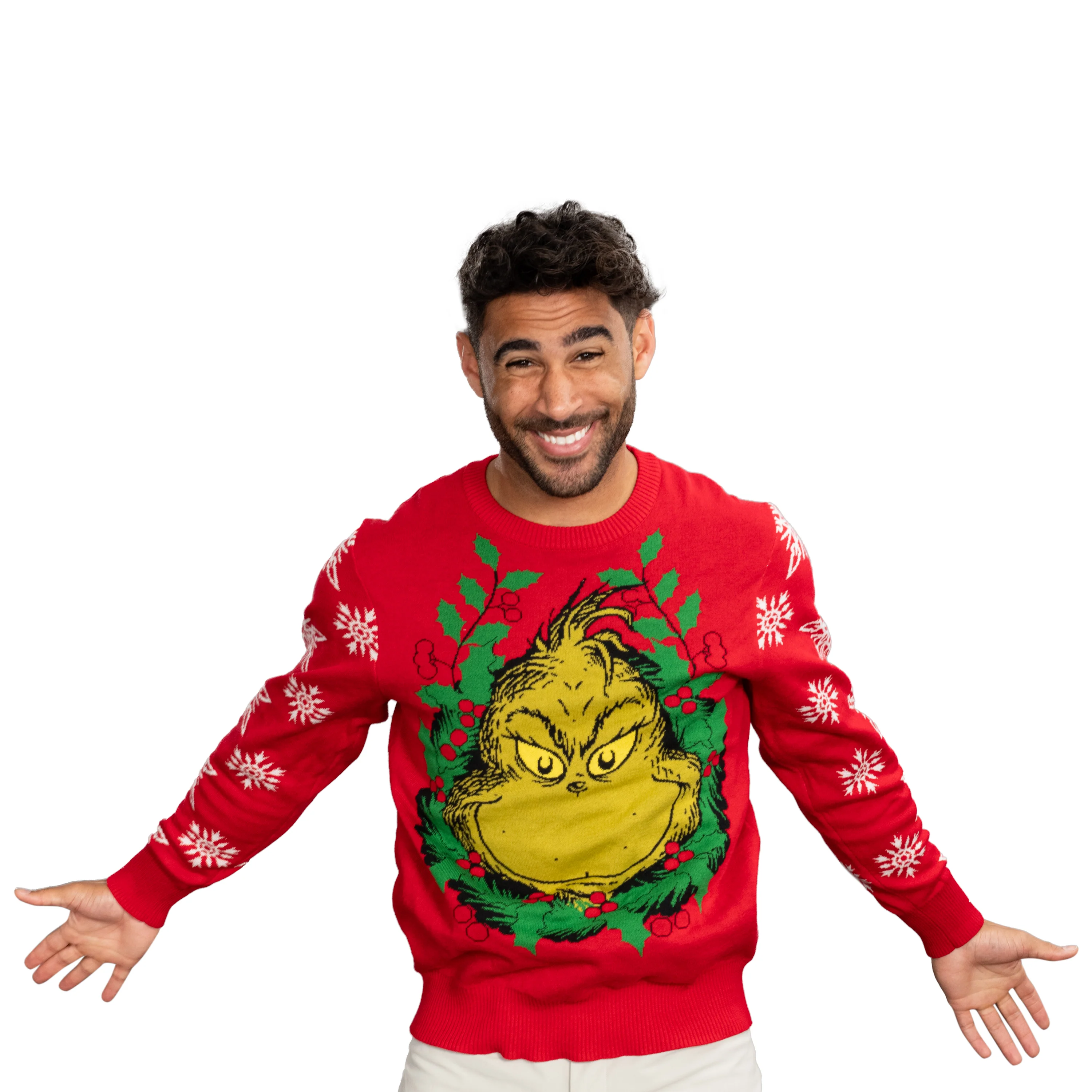 Grinch Head Santa Hat Wreath Sweater - Image 13