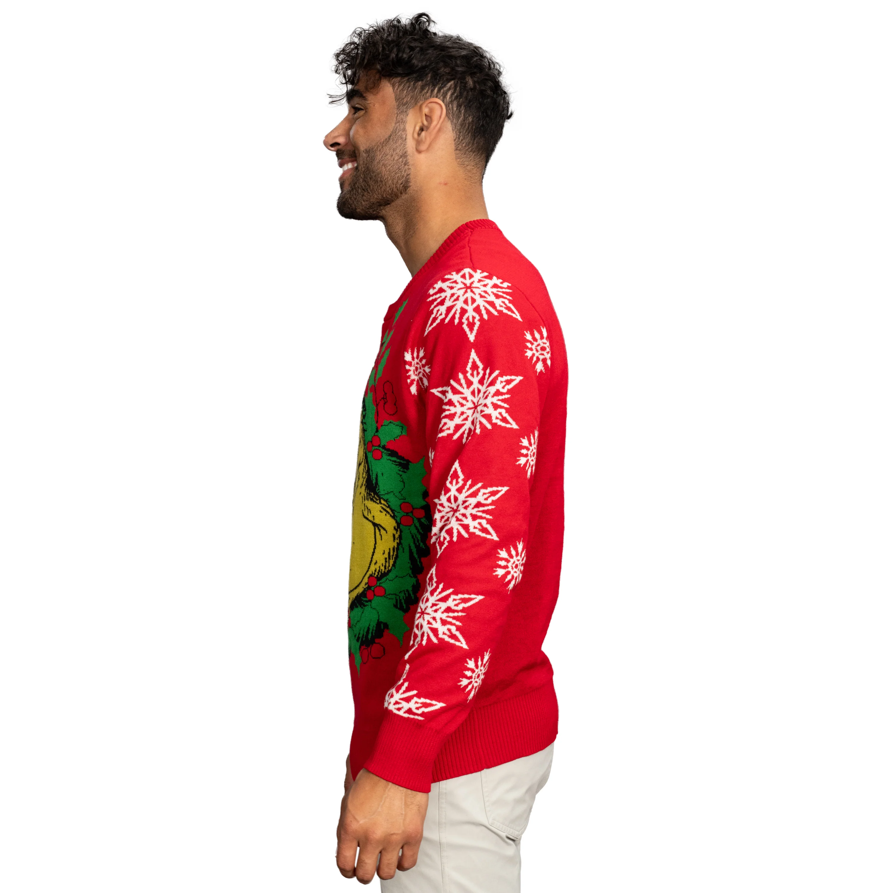 Grinch Head Santa Hat Wreath Sweater - Image 3