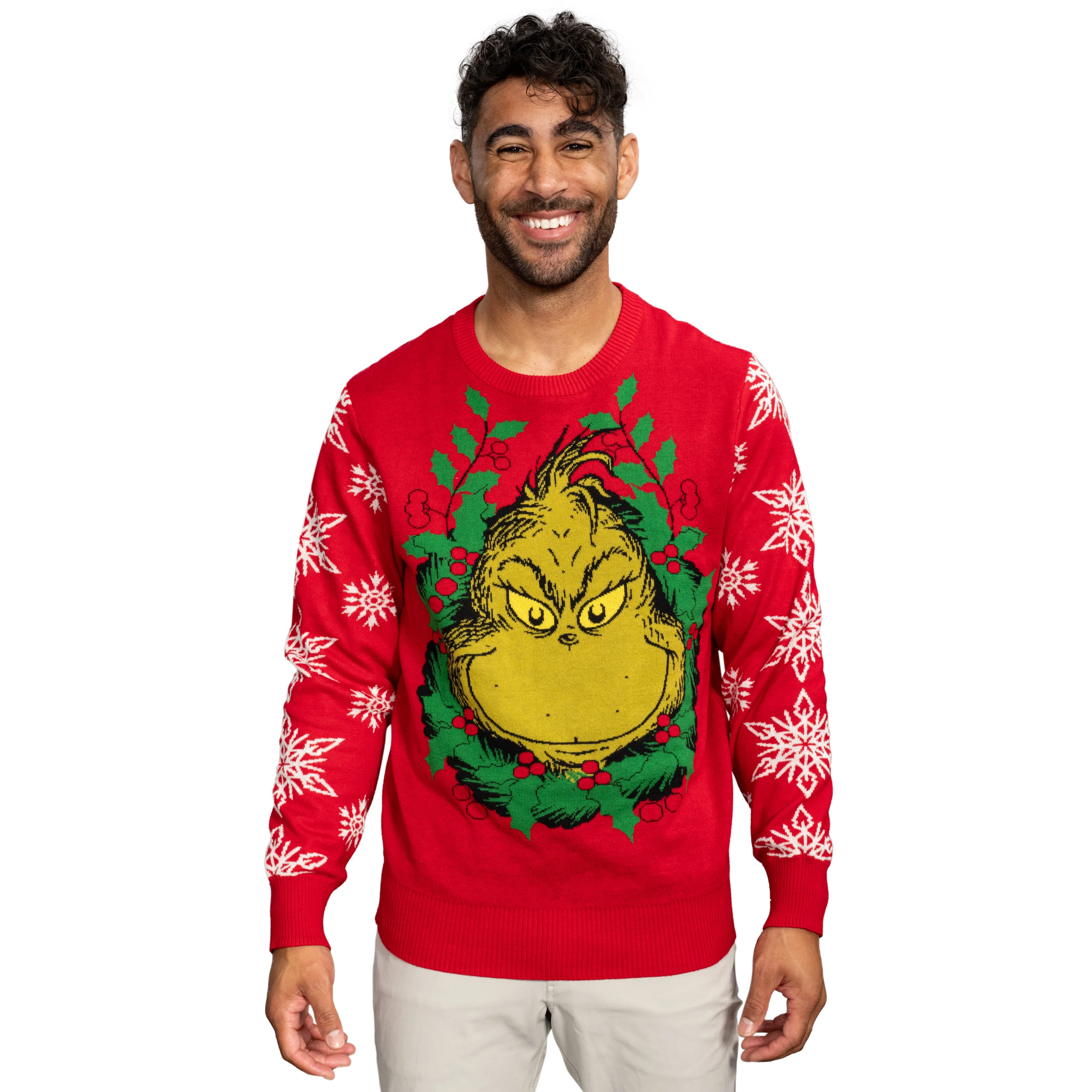 Grinch Head Santa Hat Wreath Sweater - Image 4