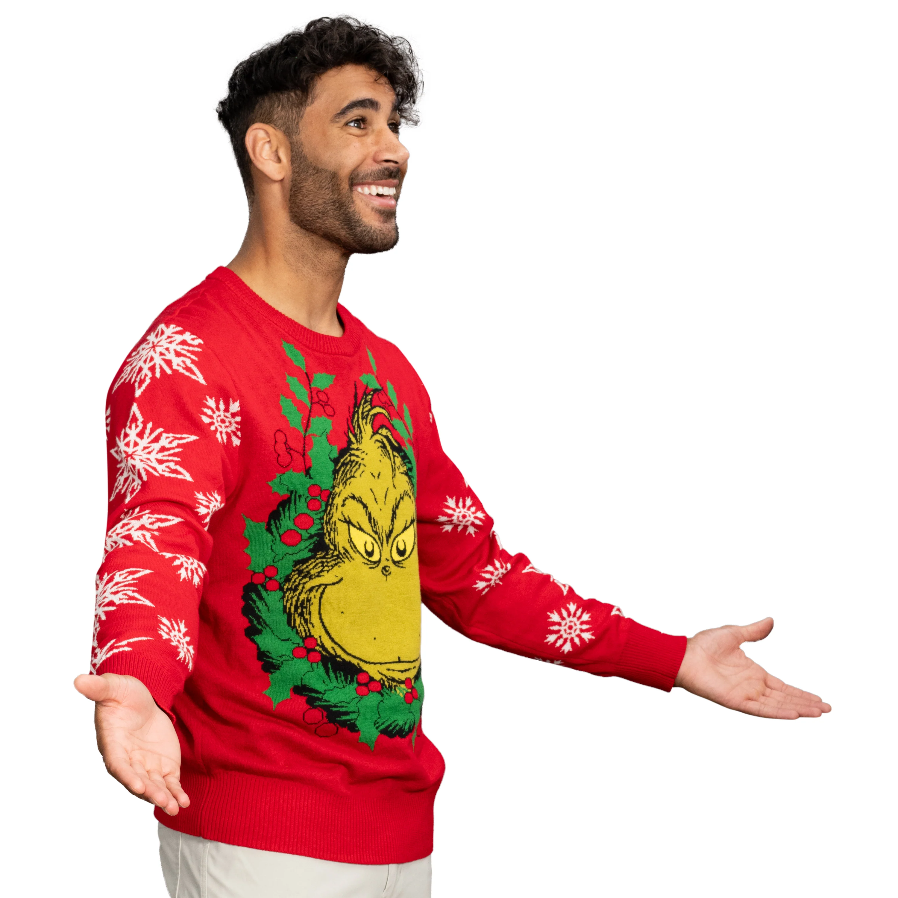 Grinch Head Santa Hat Wreath Sweater - Image 6