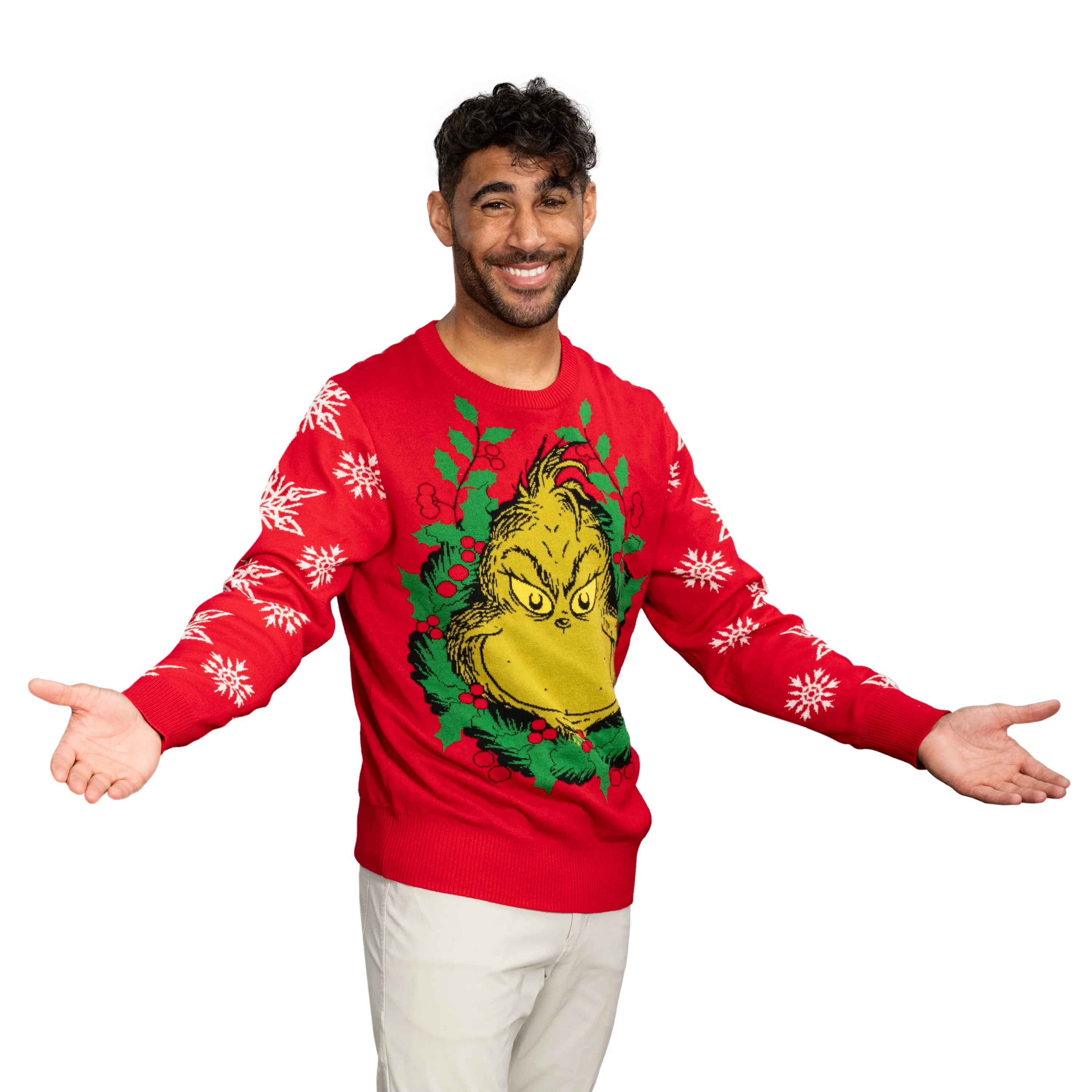 Grinch Head Santa Hat Wreath Sweater - Image 7