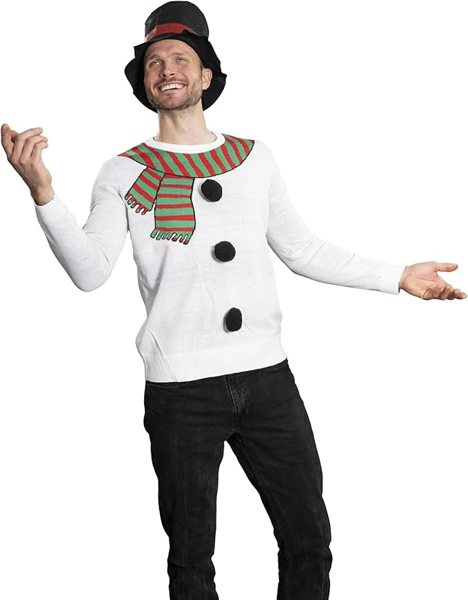 I Am the Snowman Knitted Unisex Ugly Christmas Sweater Top Hat Costume Set - Image 2