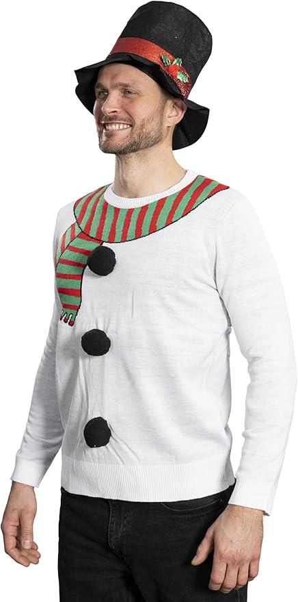 I Am the Snowman Knitted Unisex Ugly Christmas Sweater Top Hat Costume Set - Image 3