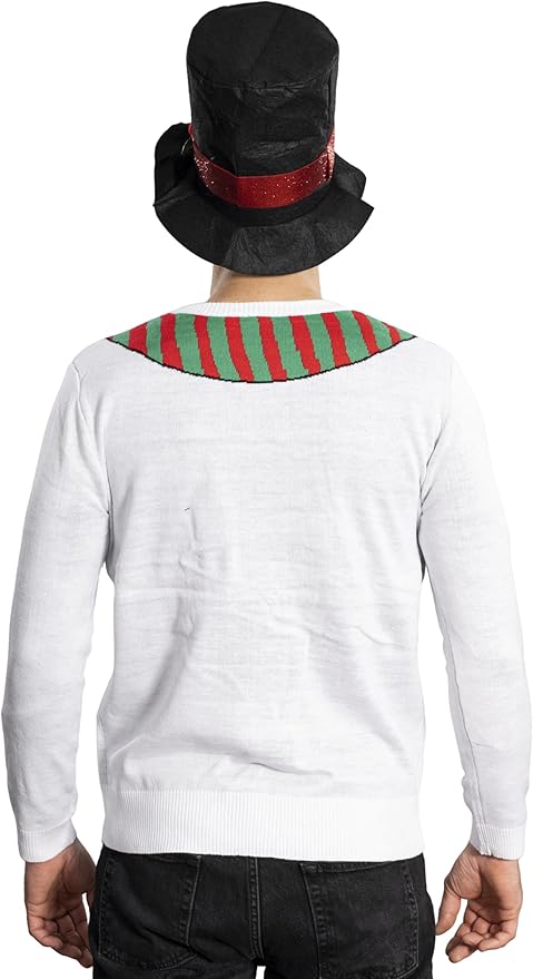 I Am the Snowman Knitted Unisex Ugly Christmas Sweater Top Hat Costume Set - Image 6