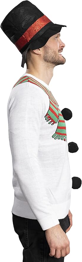 I Am the Snowman Knitted Unisex Ugly Christmas Sweater Top Hat Costume Set - Image 7