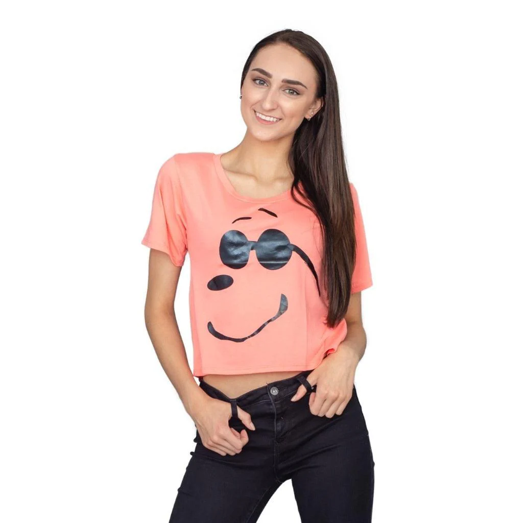 Joe Cool Snoopy Cropped Peach T-shirt - Image 2