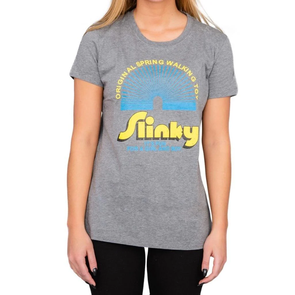 Juno Slinky Spring Walking Toy Gray Juniors T-Shirt
