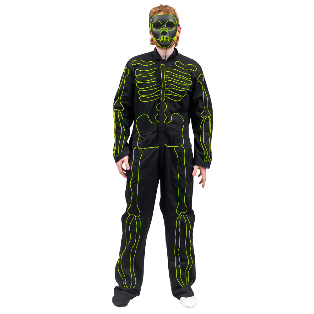 LED Light up Skeleton Costume & Mask with three modes Halloween Costume Cosplay