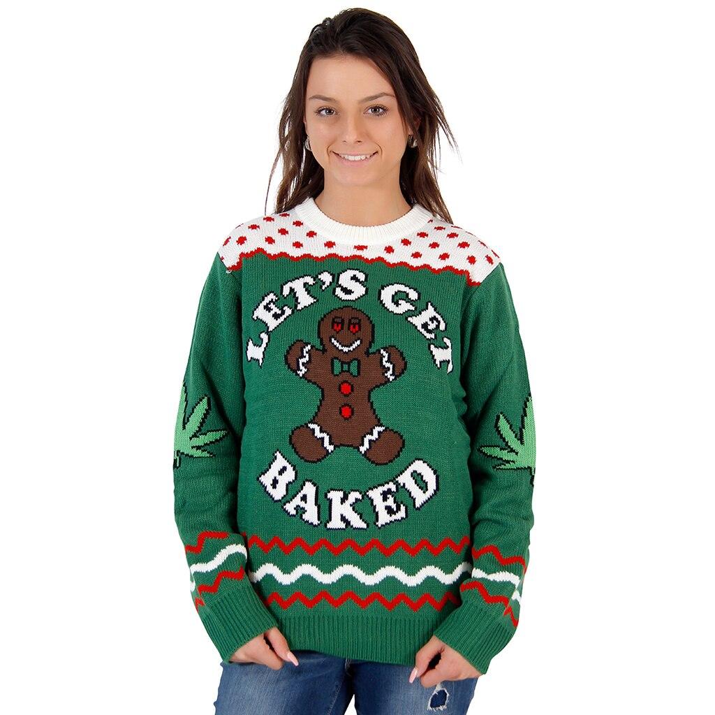 Let's Get Baked Blazed Gingerbread Ugly Christmas Xmas Sweater - Image 2