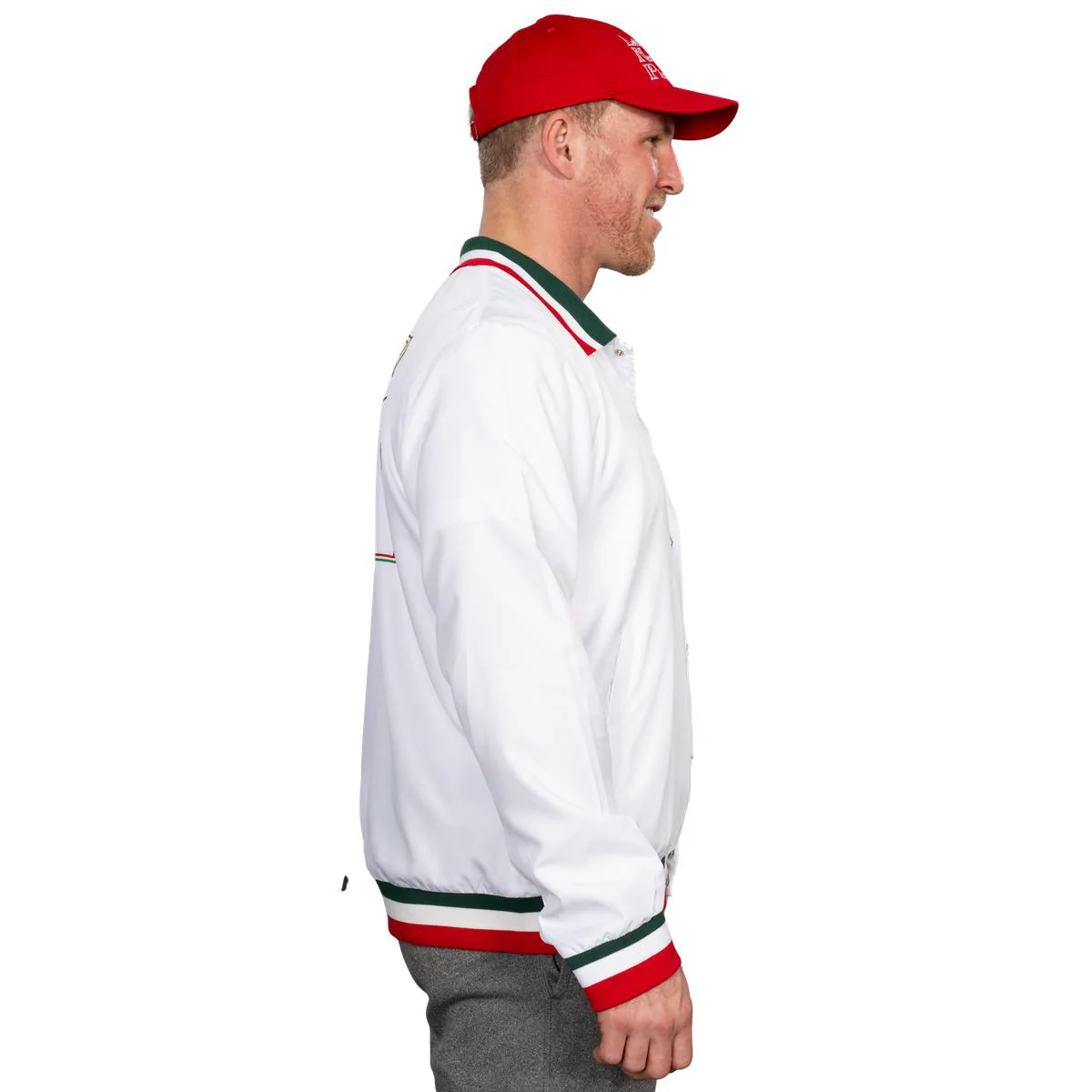 Little Nero’s Pizza Delivery Driver Christmas Movie White Jacket and Red Hat Complete Cosplay Halloween Costume Set - Image 4