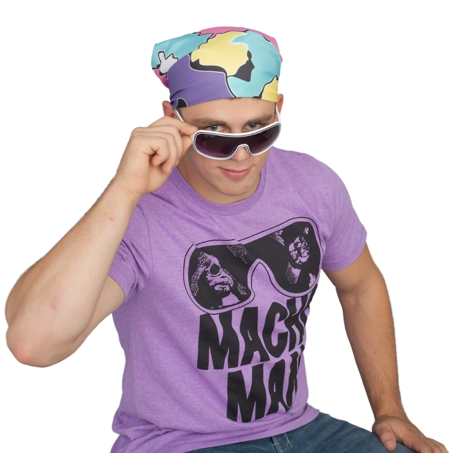 Macho Man T-shirt Bandana and Sunglasses Complete Halloween Cosplay Costume Set - Image 4