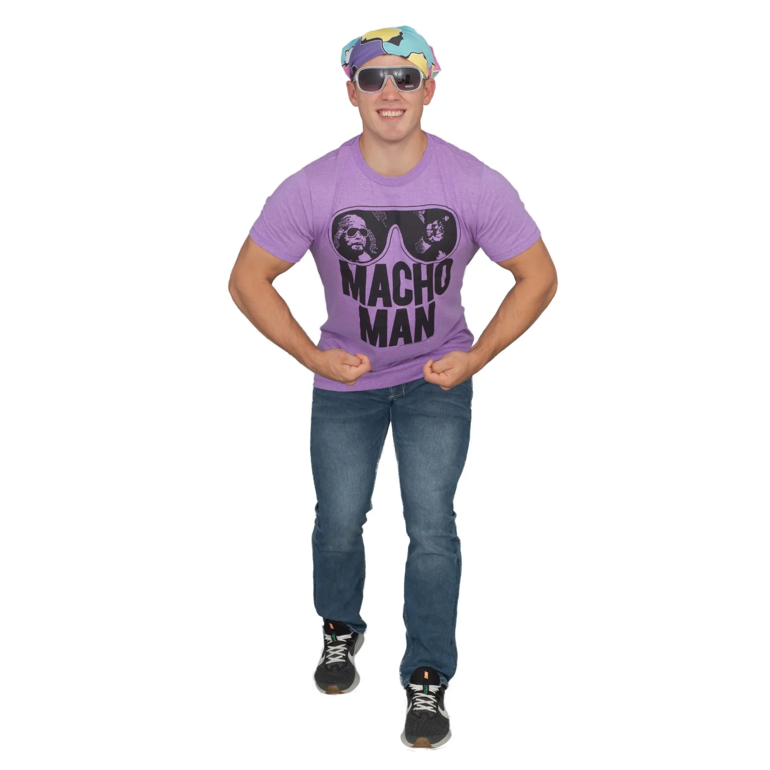 Macho Man T-shirt Bandana and Sunglasses Complete Halloween Cosplay Costume Set - Image 6