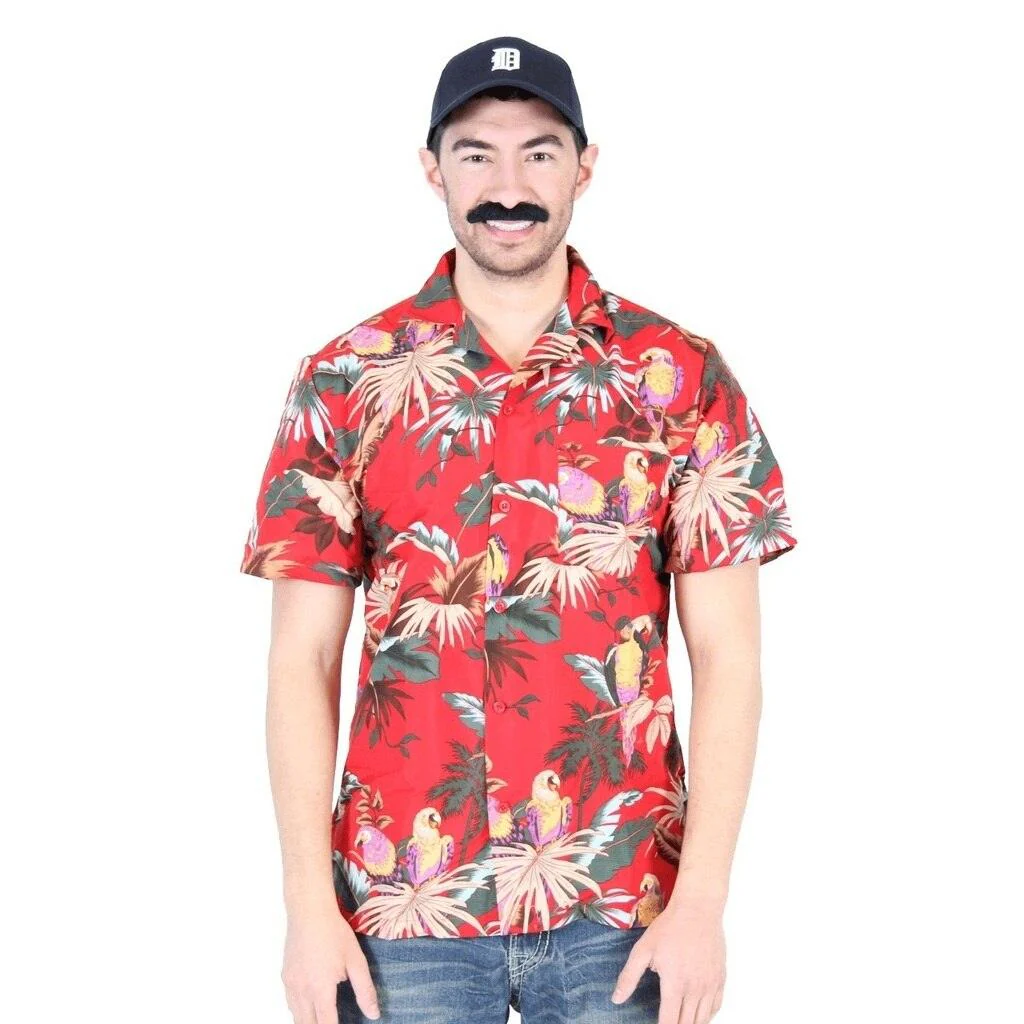 Magnum PI Tom Selleck Detroit Red Halloween Cosplay Costume Shirt and Hat