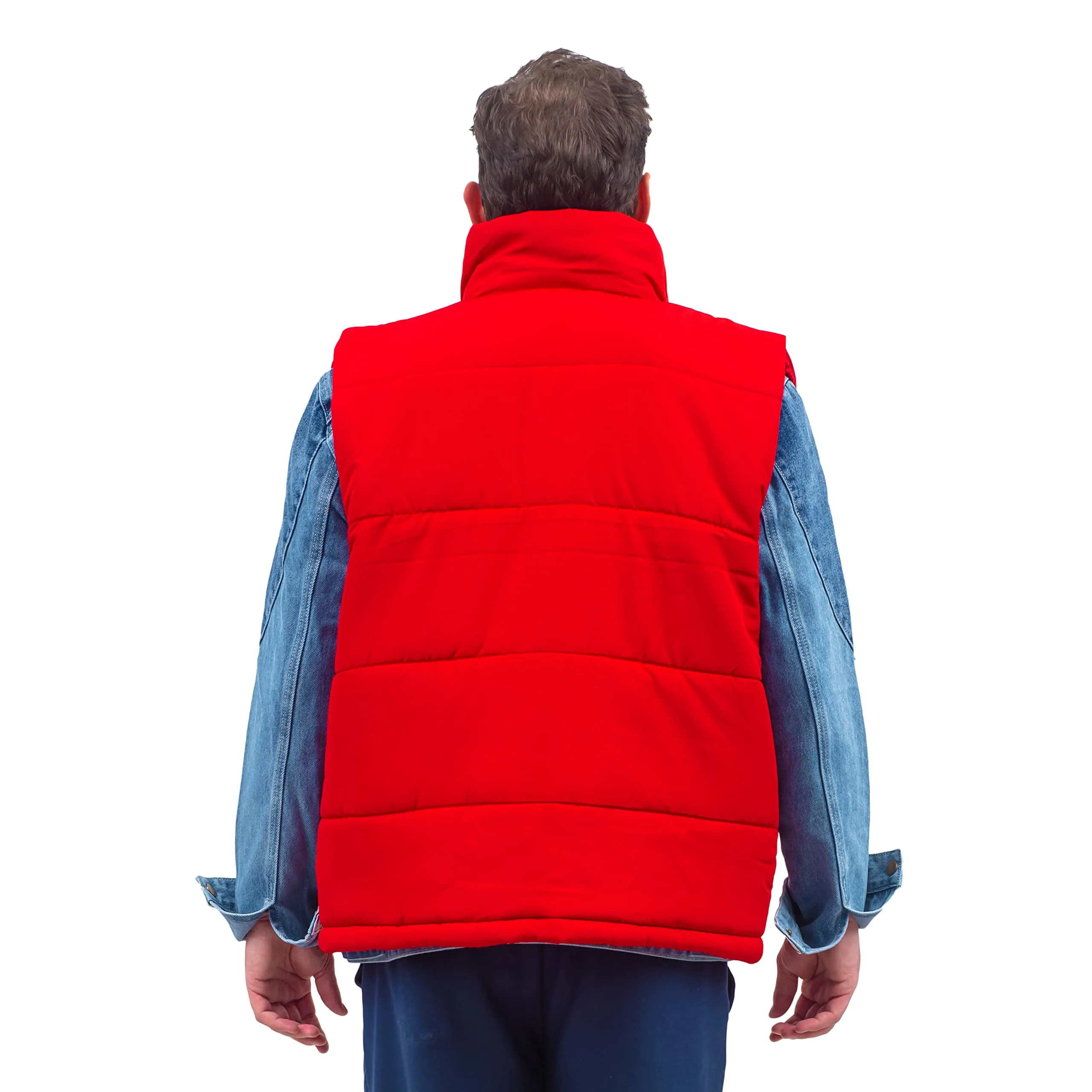 Marty McFly Denim Shirt and Red Puffy Vest Halloween Costume Cosplay - Image 2