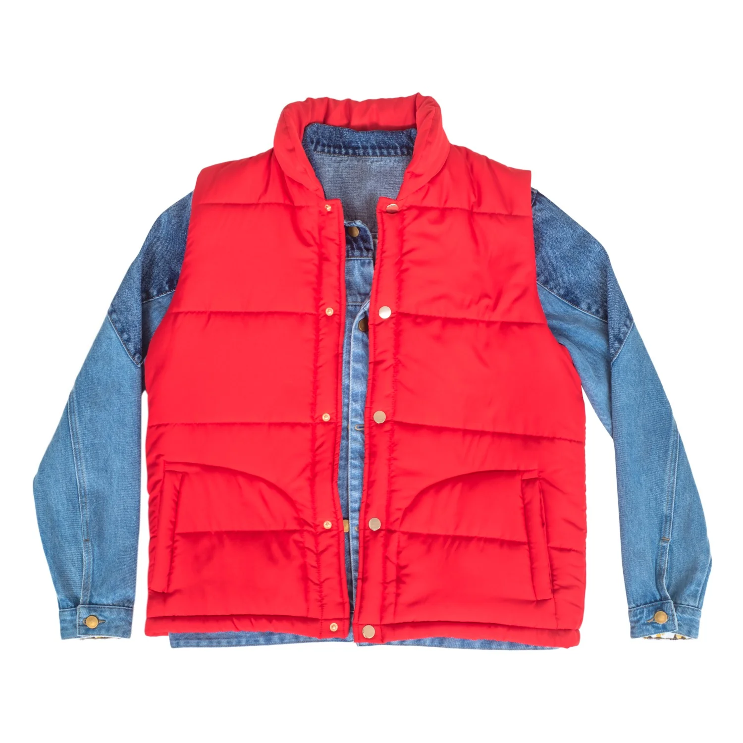 Marty McFly Denim Shirt and Red Puffy Vest Halloween Costume Cosplay - Image 5