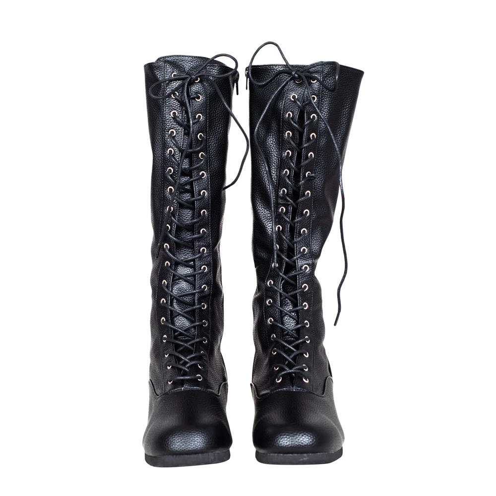 Matte Black Wrestling Boots Halloween Costume Cosplay