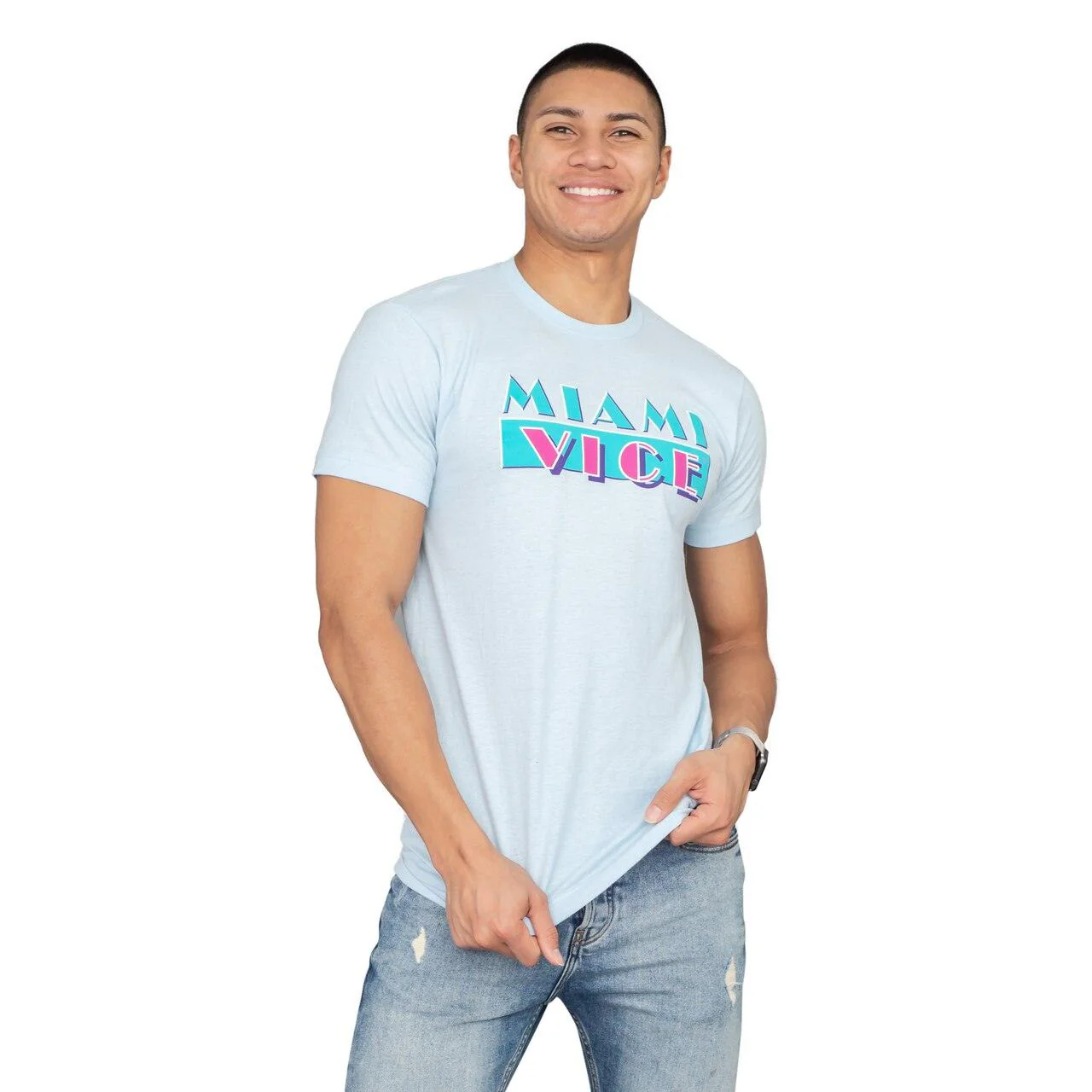 Miami Vice Light Blue Logo T-shirt - Image 2