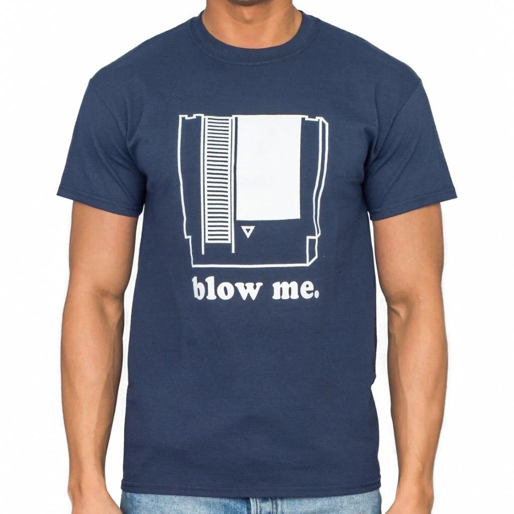 Nintendo Blow Me Navy Adult T-shirt