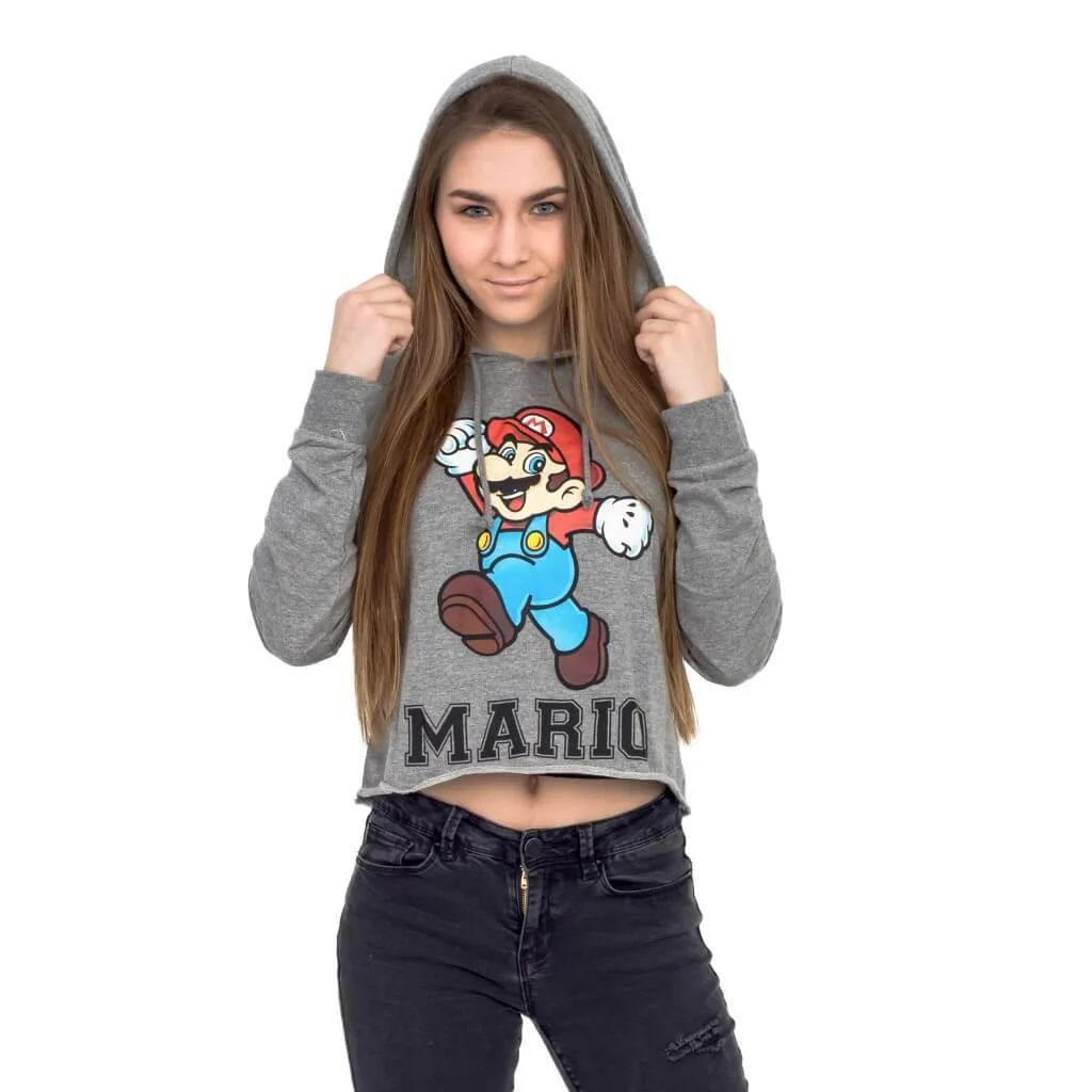Nintendo Mario #1 Ladies Raw Edge Cropped Sweatshirt Hoodie