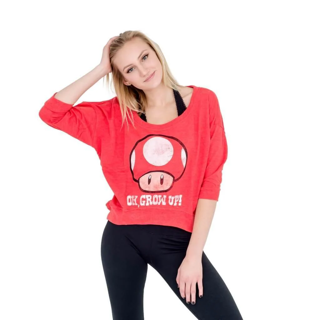 Nintendo Oh, Grow Up Mushroom Heathered Cropped Sweatshirt - Image 2