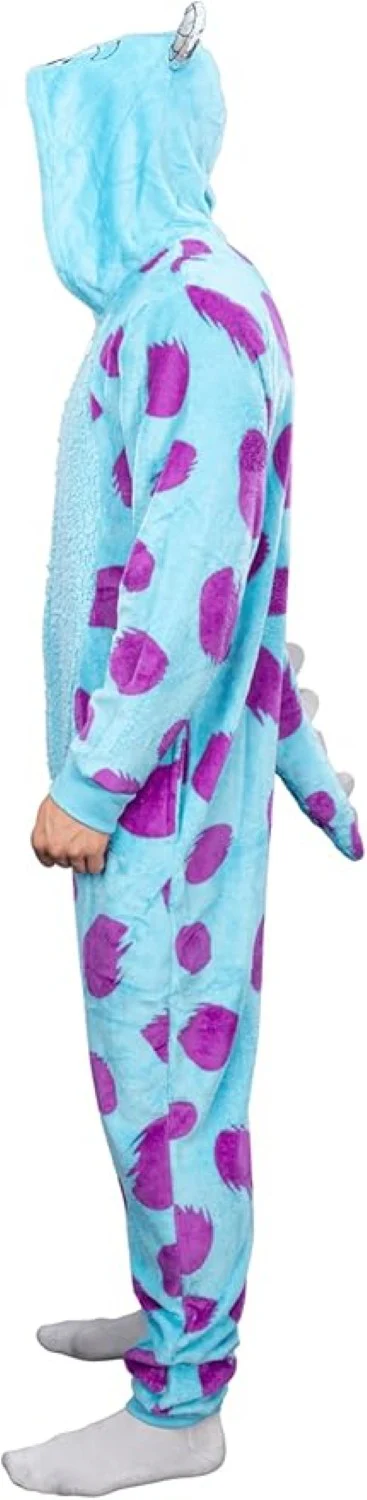 Officially Licensed Monsters Inc Sulley Adult Unisex Halloween Cosplay Costume Fleece Zip Up Jumpsuit - Image 3