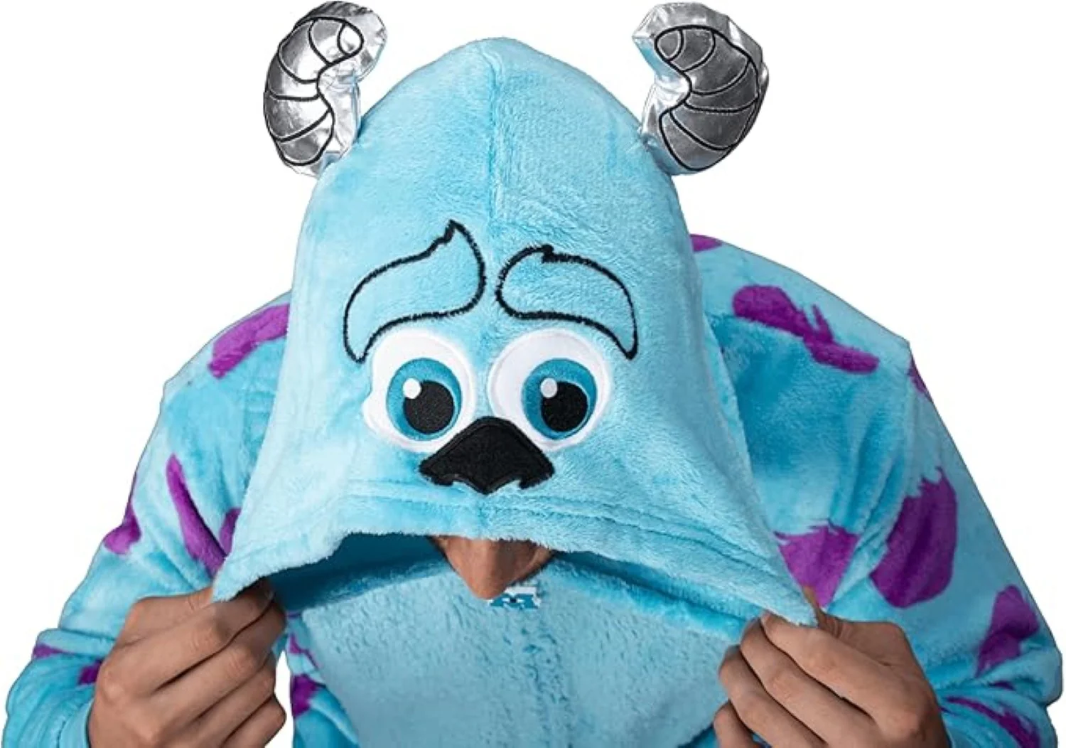 Officially Licensed Monsters Inc Sulley Adult Unisex Halloween Cosplay Costume Fleece Zip Up Jumpsuit - Image 5