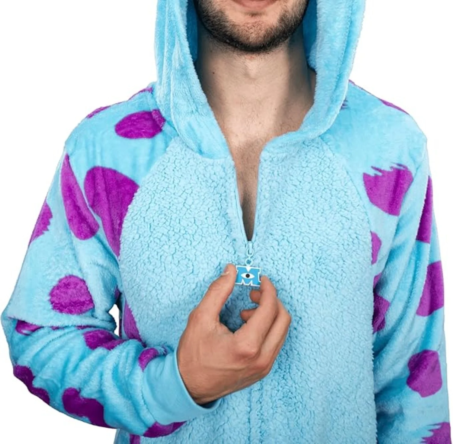 Officially Licensed Monsters Inc Sulley Adult Unisex Halloween Cosplay Costume Fleece Zip Up Jumpsuit - Image 7