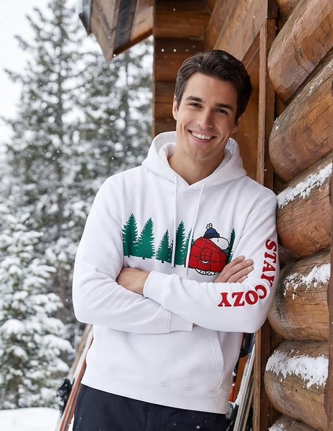 Officially Licensed Peanuts Snoopy Stay Cozy Embroidered Hoodie Adult Unisex Pullover - Image 4