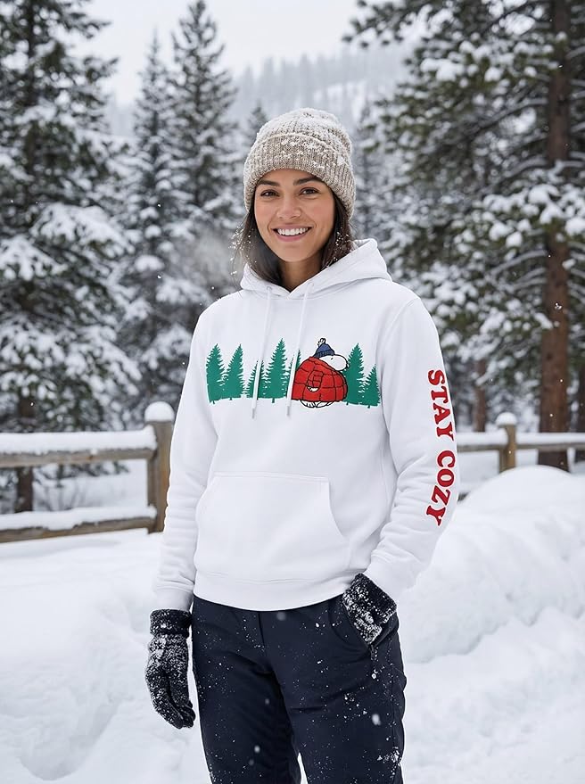 Officially Licensed Peanuts Snoopy Stay Cozy Embroidered Hoodie Adult Unisex Pullover - Image 5