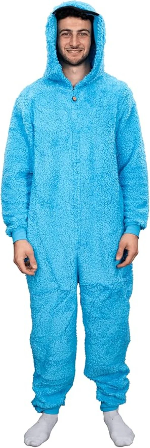 Officially Licensed Sesame Street Cookie Monster Adult Unisex Halloween Cosplay Costume Fleece Jumpsuit