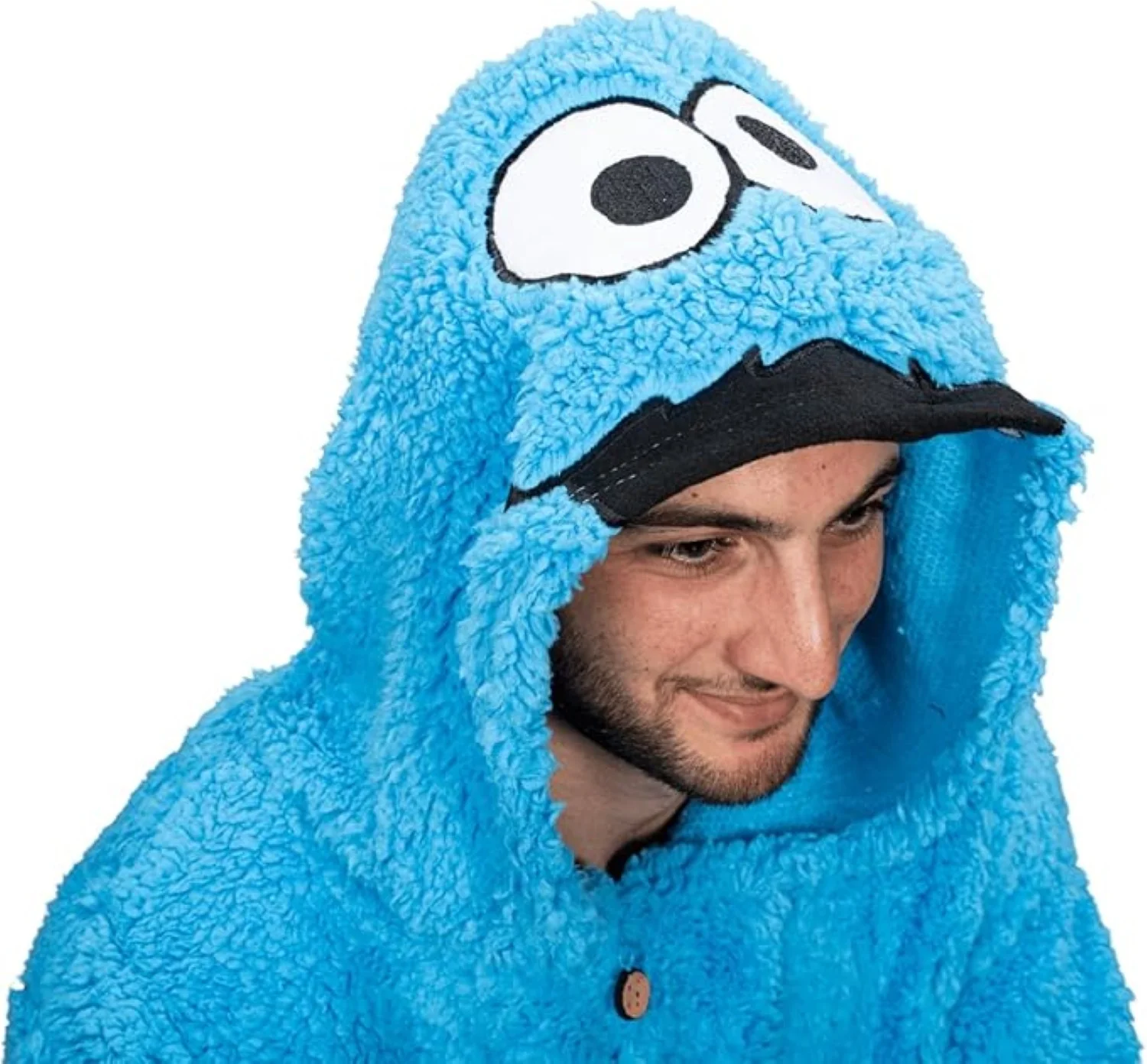Officially Licensed Sesame Street Cookie Monster Adult Unisex Halloween Cosplay Costume Fleece Jumpsuit - Image 2