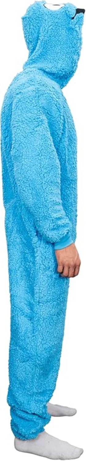 Officially Licensed Sesame Street Cookie Monster Adult Unisex Halloween Cosplay Costume Fleece Jumpsuit - Image 3