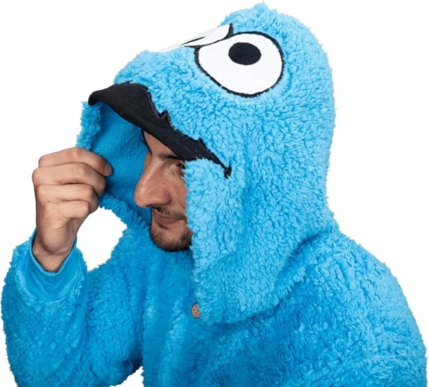 Officially Licensed Sesame Street Cookie Monster Adult Unisex Halloween Cosplay Costume Fleece Jumpsuit - Image 4