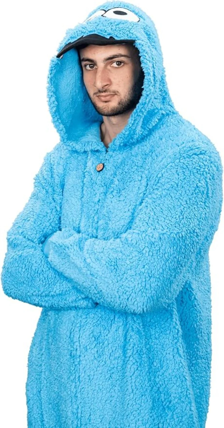 Officially Licensed Sesame Street Cookie Monster Adult Unisex Halloween Cosplay Costume Fleece Jumpsuit - Image 5