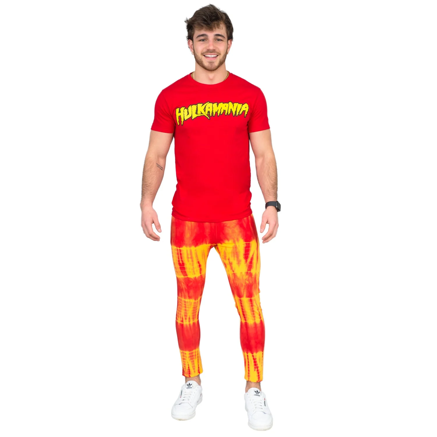 Red and Yellow Tie-Dye Wrestling Legging Tights Pants - Image 3