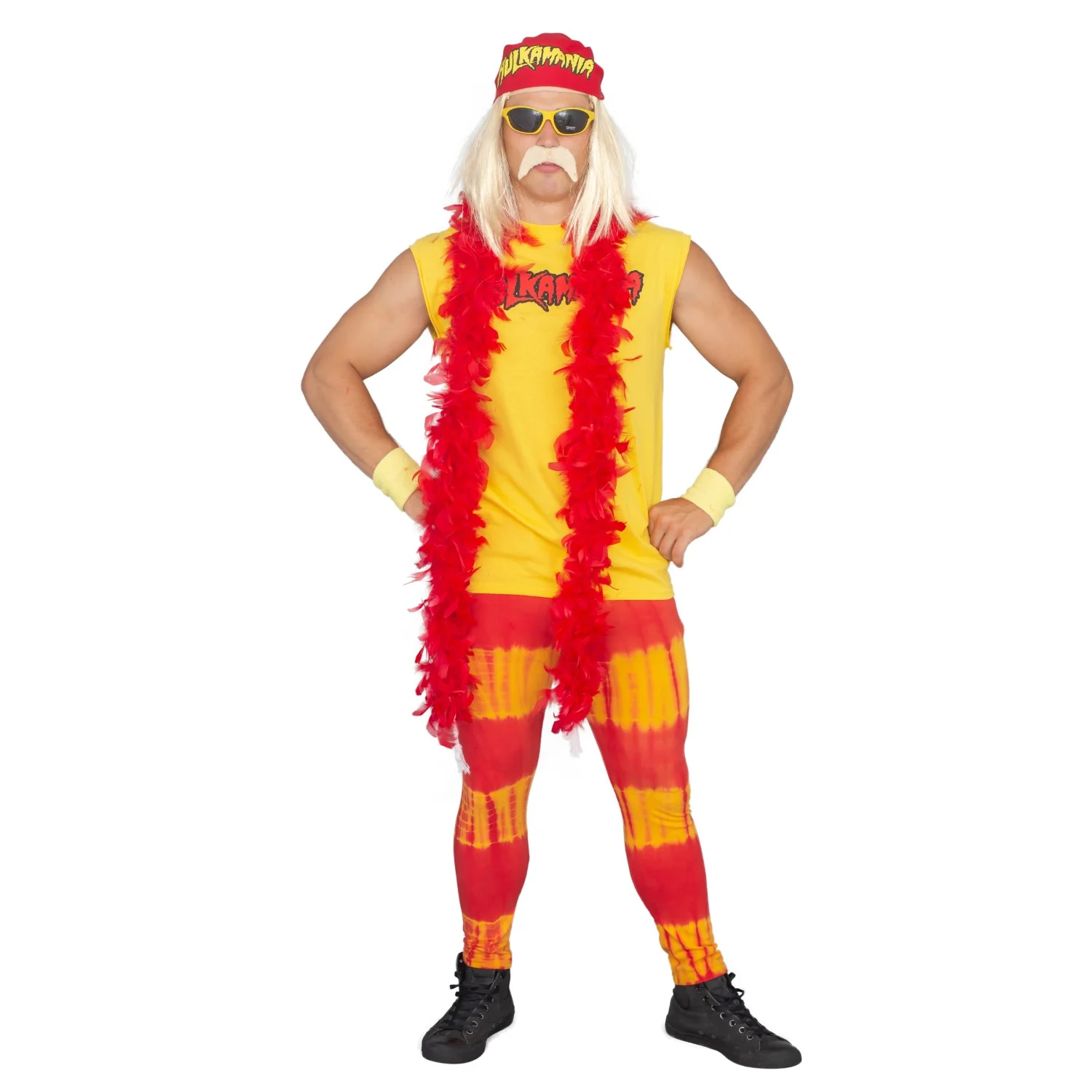 Red and Yellow Tie-Dye Wrestling Legging Tights Pants - Image 5