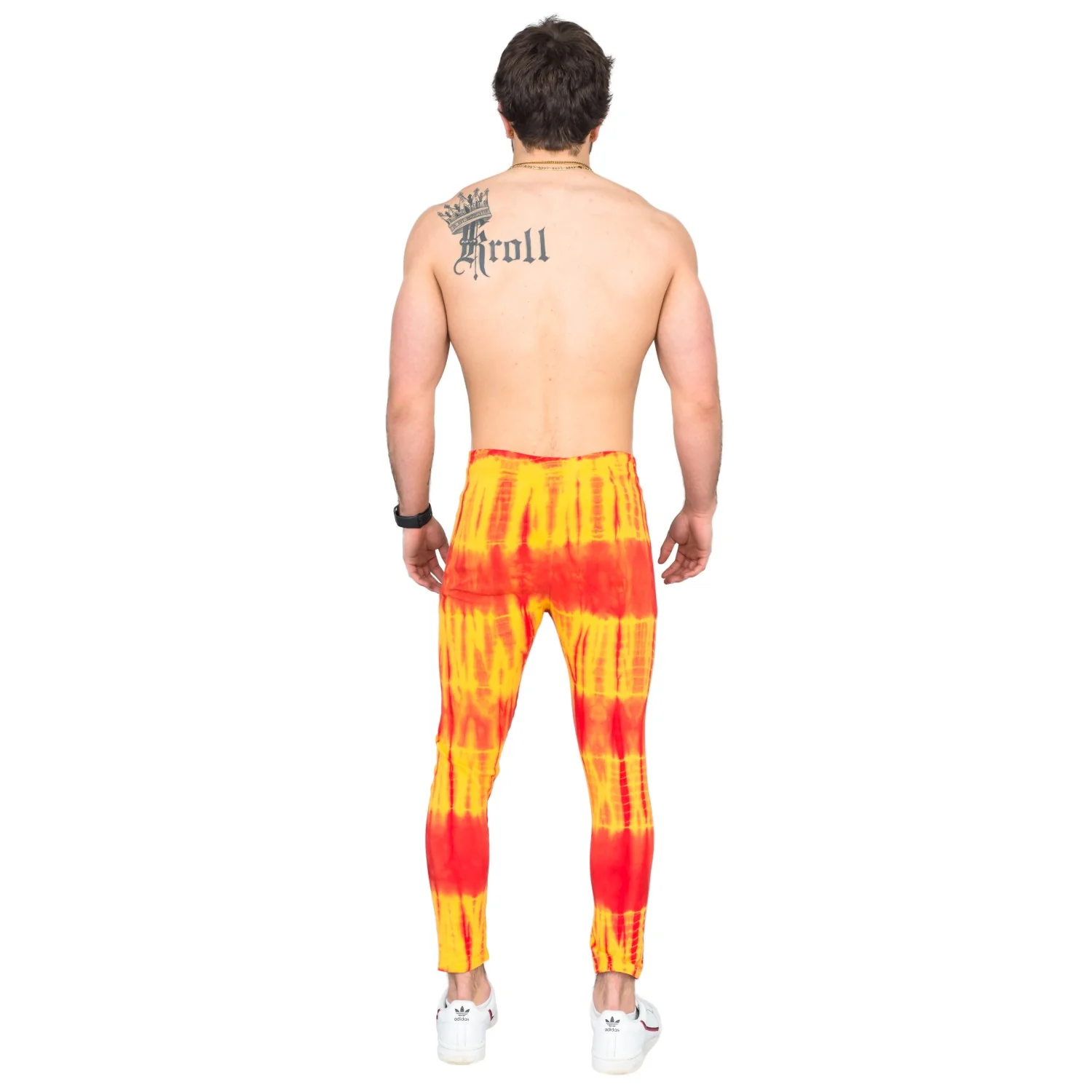 Red and Yellow Tie-Dye Wrestling Legging Tights Pants - Image 6
