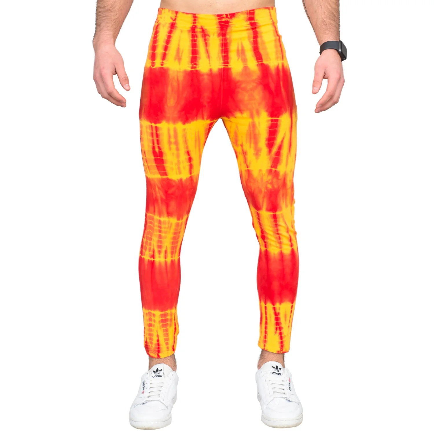 Red and Yellow Tie-Dye Wrestling Legging Tights Pants - Image 7