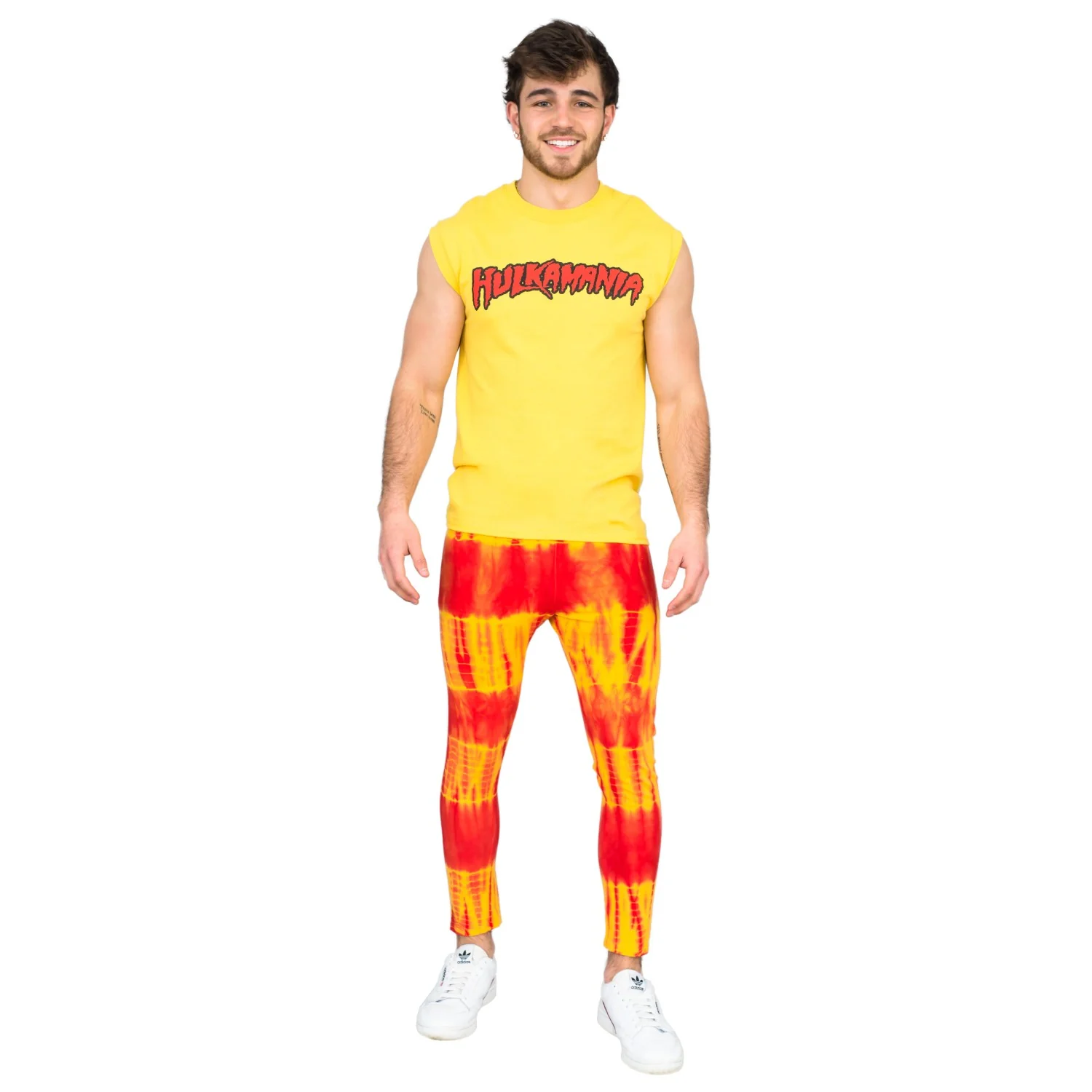 Red and Yellow Tie-Dye Wrestling Legging Tights Pants - Image 9