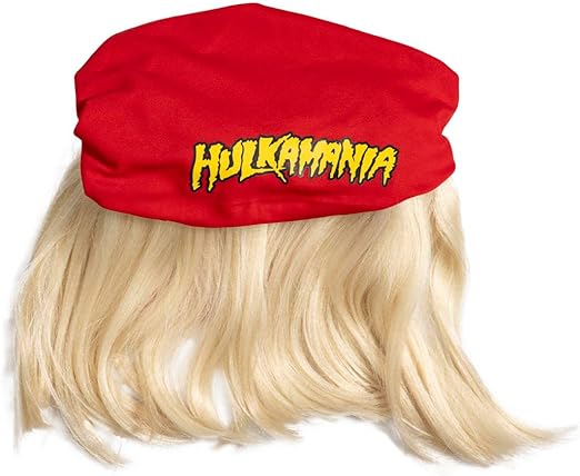 Red Mania Wrestler Bandana with Attached Wig and Mustache - Image 3